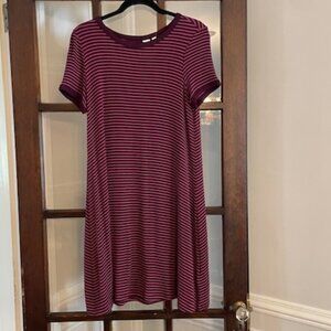 GAP Pink and Burgundy Striped T-Shirt Dress, Size Small.